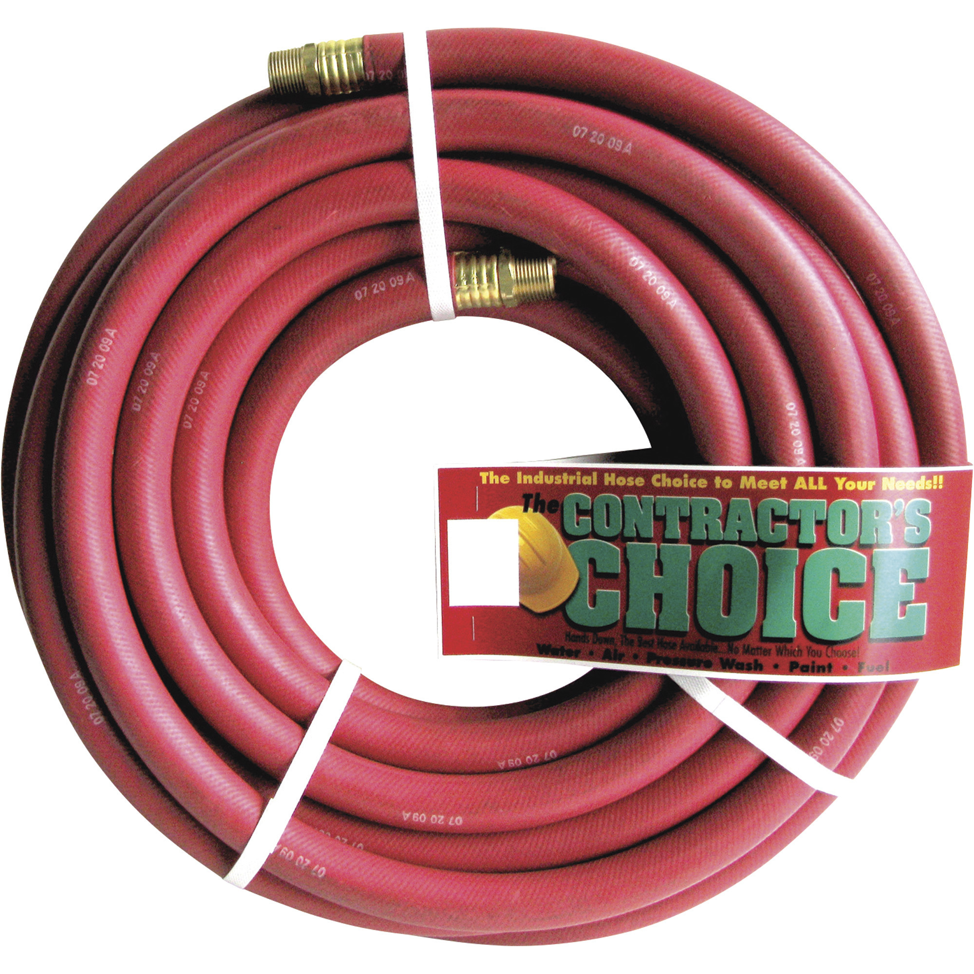 Industrial Red Rubber Hose, 3/4in. x 50ft., 3/4in. NPT Fittings, 200 PSI, Model# RR3/4X50-200-12MP